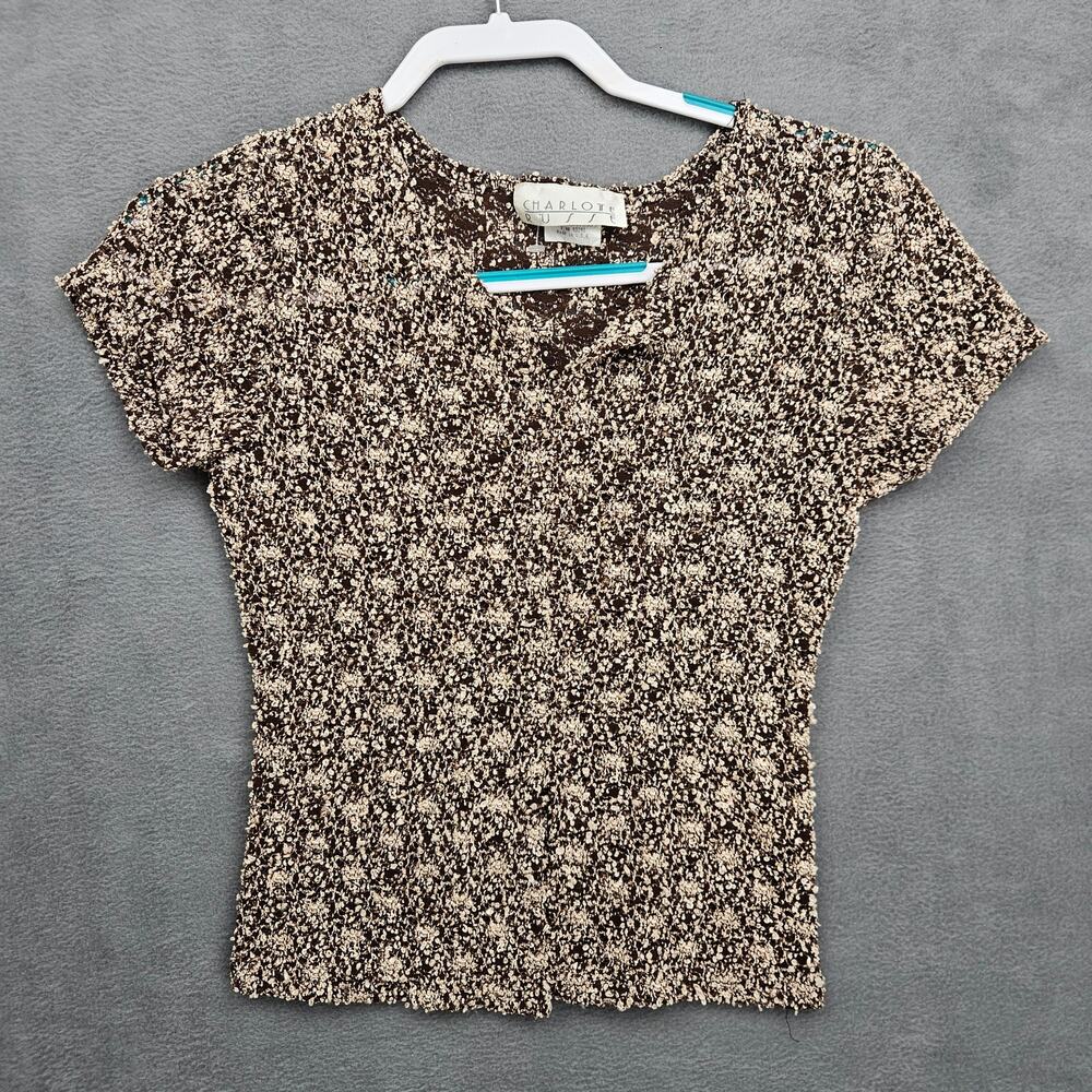 Charlotte Russe Y2K Popcorn Textured Indie Sleeze Stretch Top Brown Cream Medium